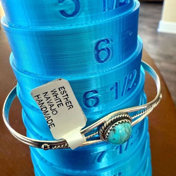 Handmade Native American Turquoise & Sterling Silver Cuff Bracelet Esther White - Picture 5 of 8